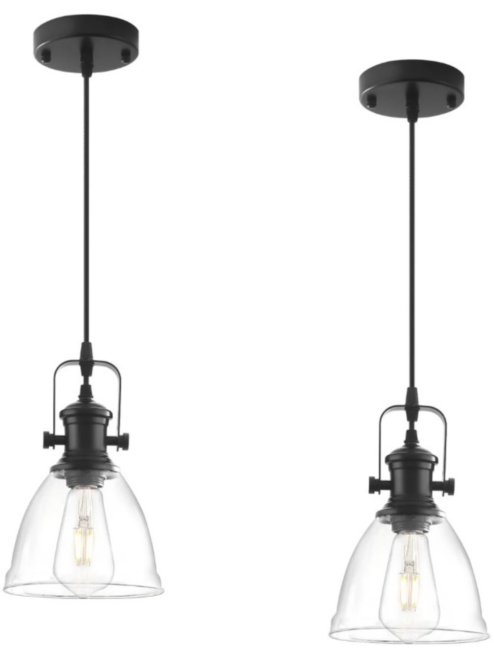 Black Pendant Lights Kitchen Island 2 Pack, Farmhouse Pendant Light